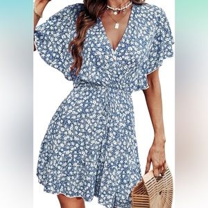 Flared Sleeve Ditsy Floral Print Summer Short Dress /Size 14